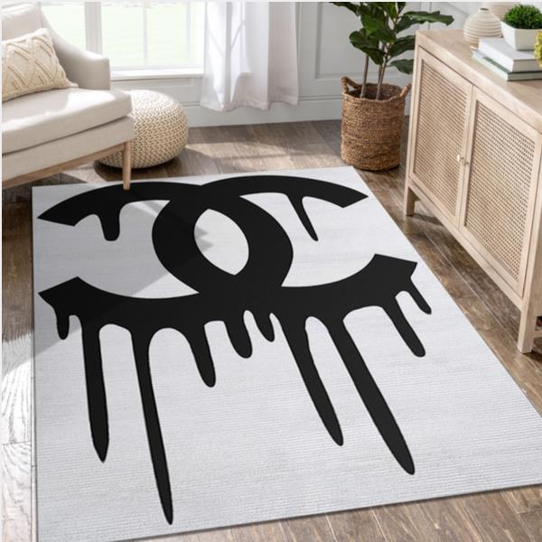 Black White Logo Chanel Rug Home Decor - Storealimie - Medium