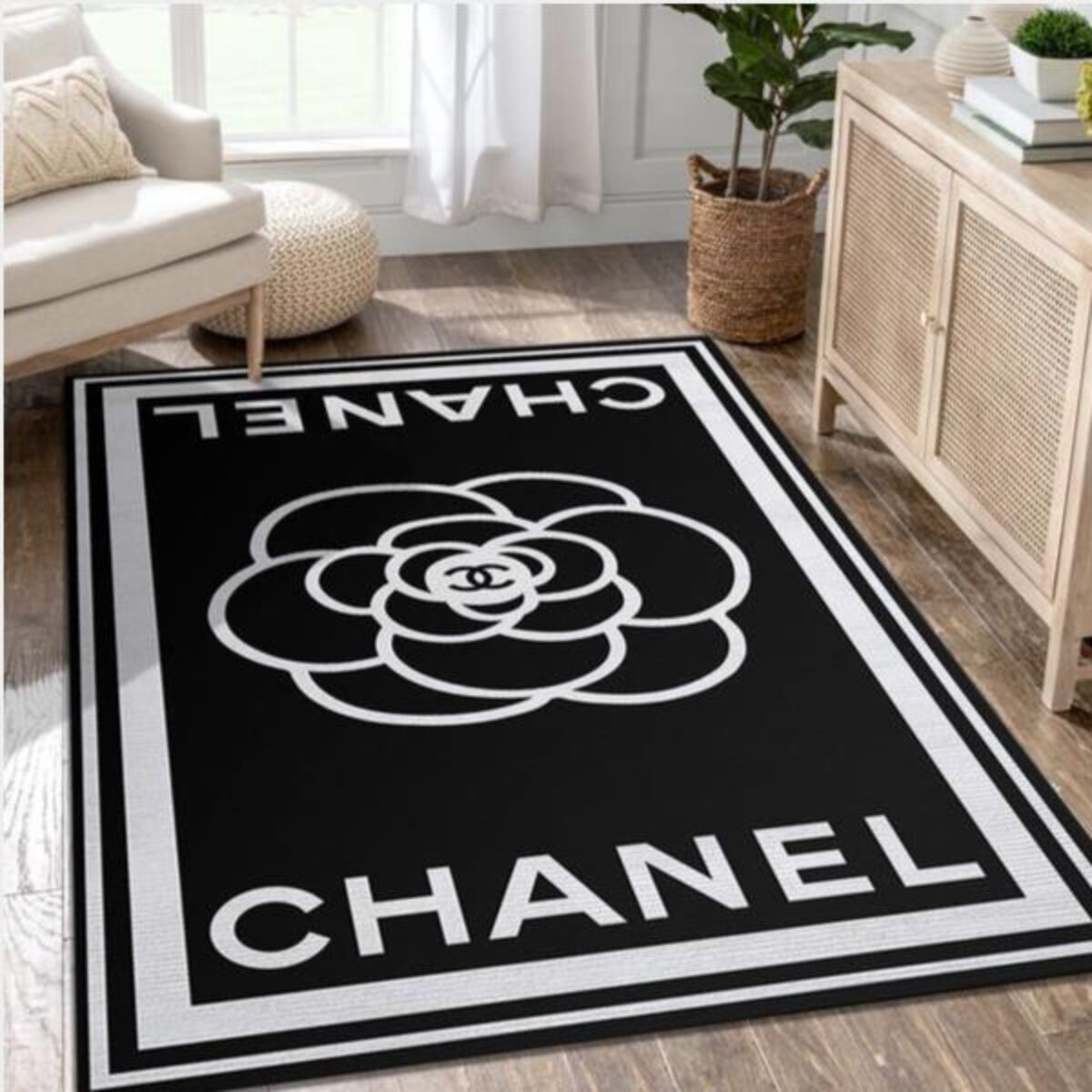 Designer Brand Coco Chanel Black And White Area Rug  カーペット 可愛い, シャネル, シャネル  ノベルティ