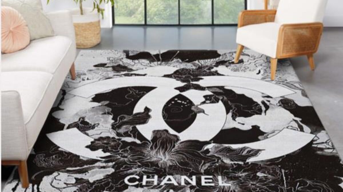 pink and black chanel rug