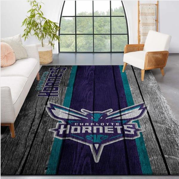 Charlotte Hornets NBA Team Logo Wooden Style Nice Gift Home Decor Rectangle Area Rug