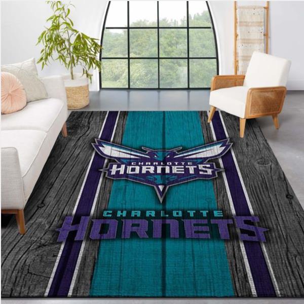 Charlotte Hornets Nba Team Logo Wooden Style Nice Gift Home Decor Rectangle Area Rug