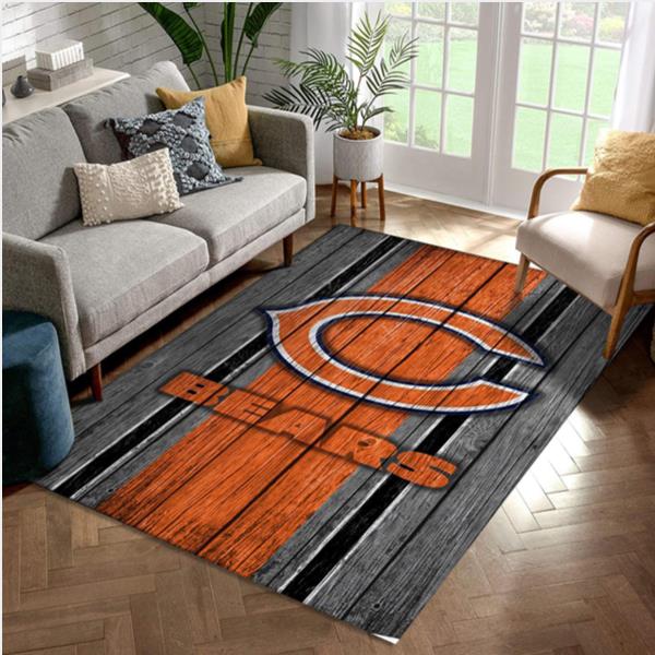 Chicago Bears NFL Team Logo Wooden Style Style Nice Gift Home Decor Rectangle Area Rug