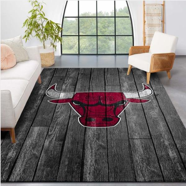 Chicago Bulls Nba Team Logo Grey Wooden Style Nice Gift Home Decor Rectangle Area Rug