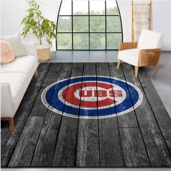 Chicago Cubs Mlb Team Logo Grey Wooden Style Style Nice Gift Home Decor Rectangle Area Rug