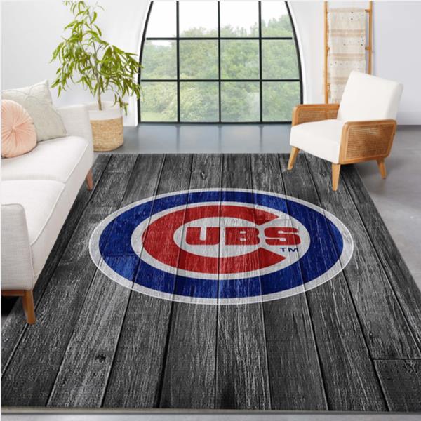 Chicago Cubs Mlb Team Logo Grey Wooden Style Style Nice Gift Home Decor Rectangle Area Rug