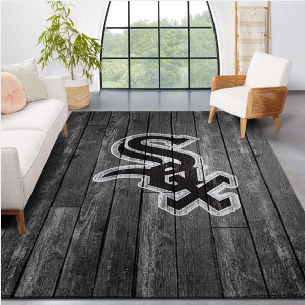 Chicago White Sox Mlb Team Logo Grey Wooden Style Style Nice Gift Home Decor Rectangle Area Rug