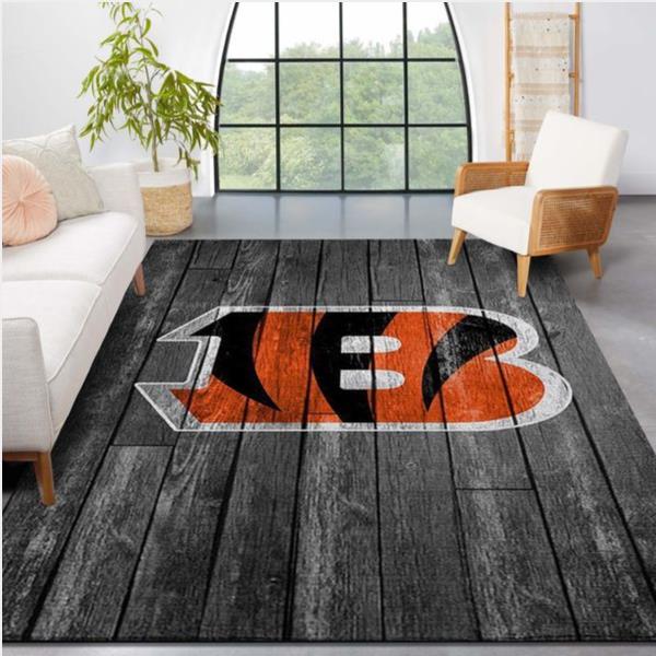 Cincinnati Bengals Nfl Team Logo Grey Wooden Style Style Nice Gift Home Decor Rectangle Area Rug
