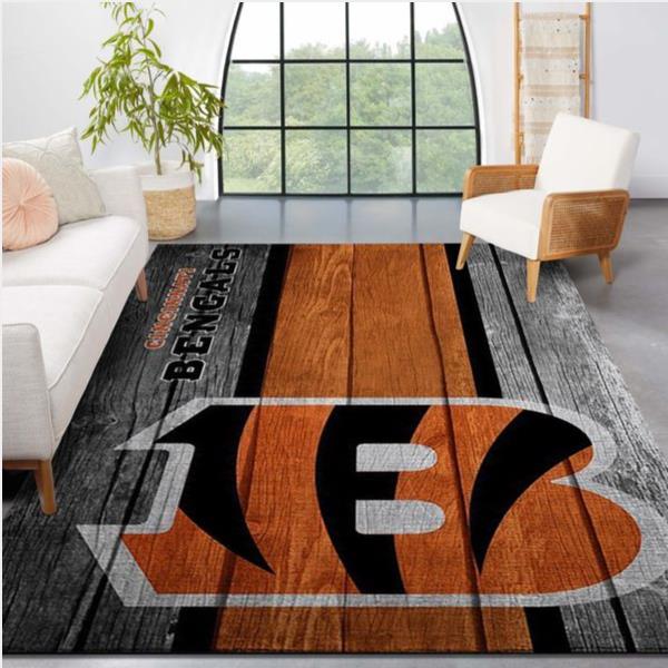 Cincinnati Bengals Nfl Team Logo Wooden Style Style Nice Gift Home Decor Rectangle Area Rug
