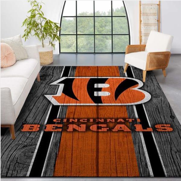 Cincinnati Bengals Nfl Team Logo Wooden Style Style Nice Gift Home Decor Rectangle Area Rug
