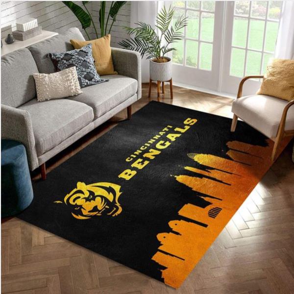 Cincinnati Bengals Nfl Team Logos Area Rug Living Room And Bedroom Rug Family Gift Us Decor