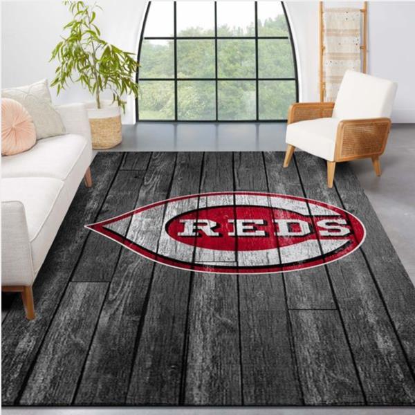 Cincinnati Reds MLB Team Logo Grey Wooden Style Style Nice Gift Home Decor Rectangle Area Rug