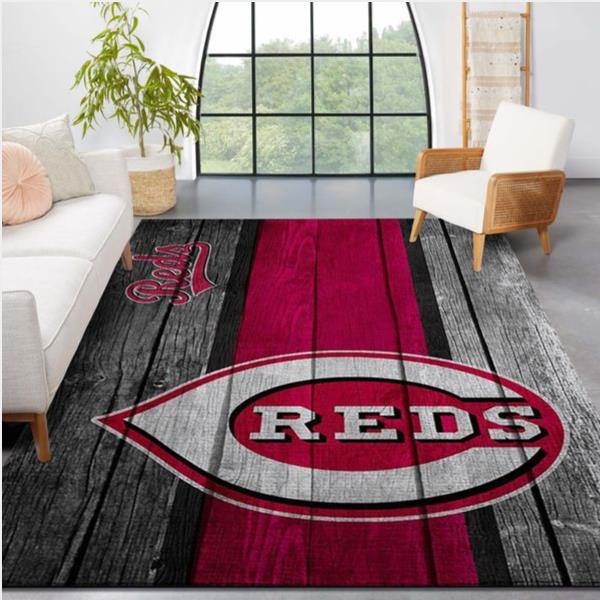 Cincinnati Reds Mlb Team Logo Wooden Style Style Nice Gift Home Decor Rectangle Area Rug