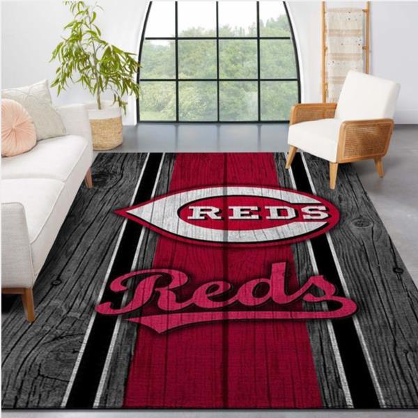 Cincinnati Reds Mlb Team Logo Wooden Style Style Nice Gift Home Decor Rectangle Area Rug