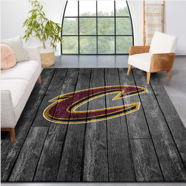Cleveland Cavaliers Nba Team Logo Grey Wooden Style Nice Gift Home Decor Rectangle Area Rug