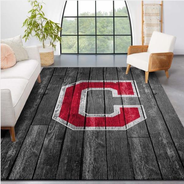 Cleveland Indians Mlb Team Logo Grey Wooden Style Style Nice Gift Home Decor Rectangle Area Rug