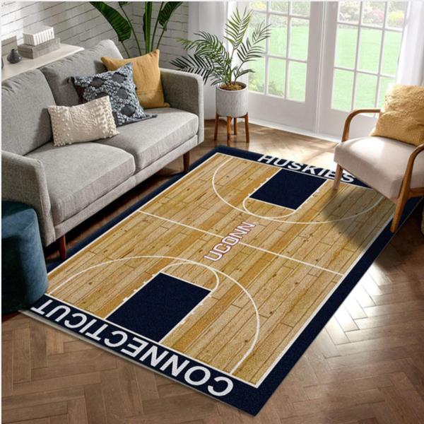 College Home Court Connecticut Basketball Team Logo Area Rug Bedroom Rug Family Gift US Decor