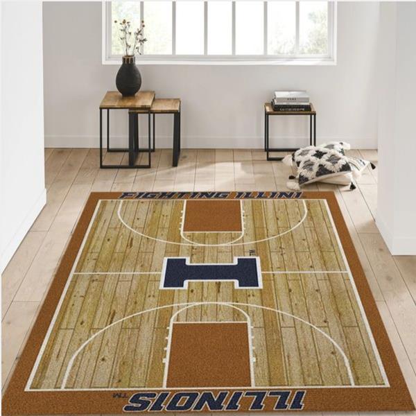 College Home Court Illinois Basketball Team Logo Area Rug Living Room Rug Family Gift Us Decor