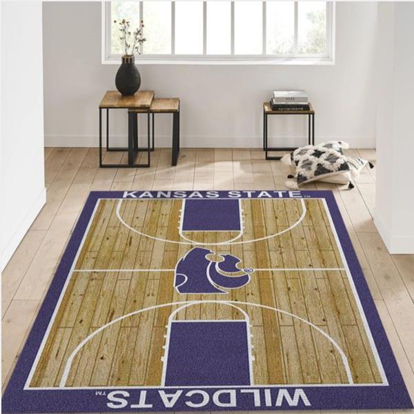 College Home Court Kansas State Basketball Team Logo Area Rug Living Room Rug Us Gift Decor