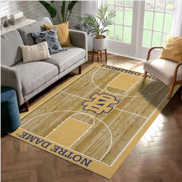 College Home Court Notre Dame Basketball Team Logo Area Rug Kitchen Rug Family Gift Us Decor