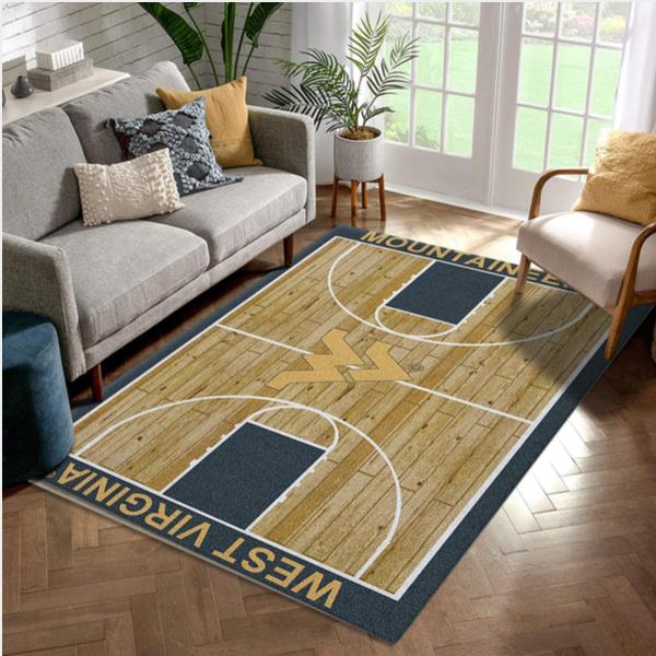College Home Court West Virginia Basketball Team Logo Area Rug Living Room Rug Home Decor Floor Decor