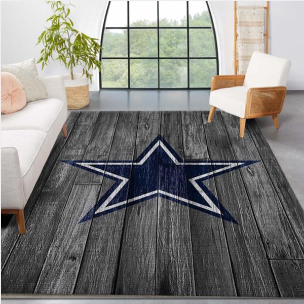 Dallas Cowboys NFL Team Logo Grey Wooden Style Style Nice Gift Home Decor Rectangle Area Rug