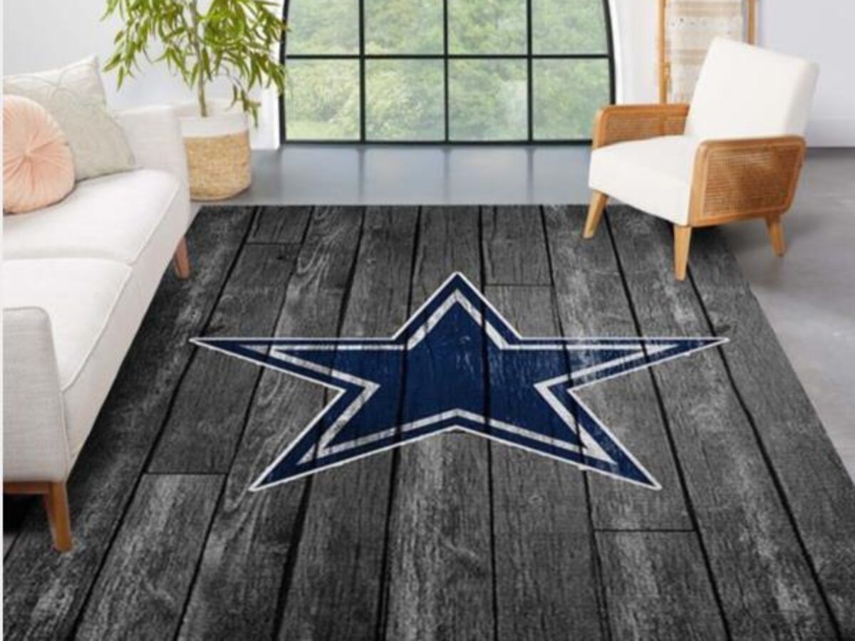 Dallas Cowboys NFL Team Logo Gray and Dark Blue Carpet Rug