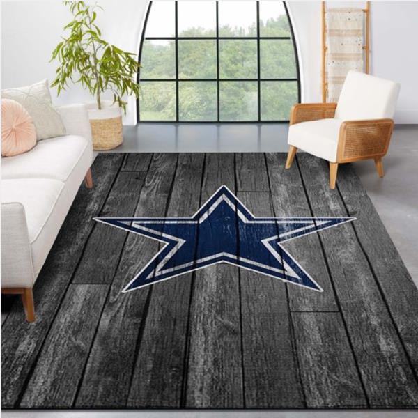Dallas Cowboys Nfl Team Logo Grey Wooden Style Style Nice Gift Home Decor Rectangle Area Rug
