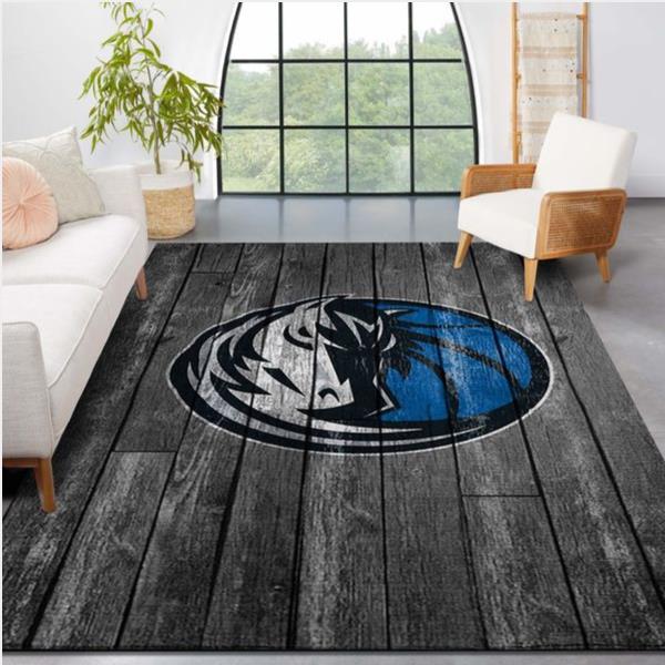 Dallas Mavericks Nba Team Logo Grey Wooden Style Nice Gift Home Decor Rectangle Area Rug