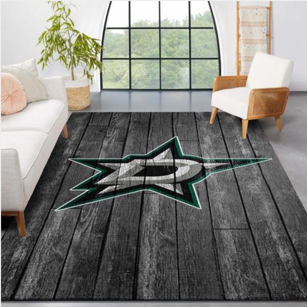 Dallas Stars Nhl Team Logo Grey Wooden Style Nice Gift Home Decor Rectangle Area Rug