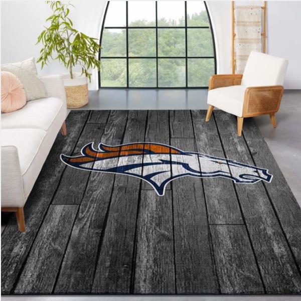 Denver Broncos NFL Team Logo Grey Wooden Style Style Nice Gift Home Decor Rectangle Area Rug