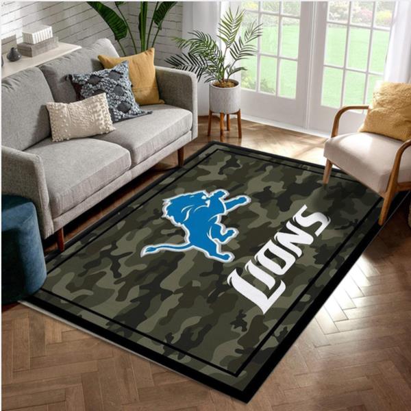 Detroit Lions NFL Team Logo Camo Style Nice Gift Home Decor Rectangle Area Rug