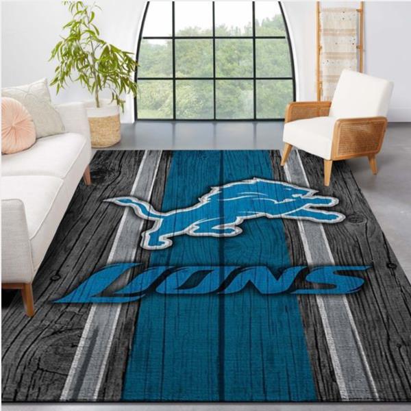 Detroit Lions Nfl Team Logo Wooden Style Style Nice Gift Home Decor Rectangle Area Rug