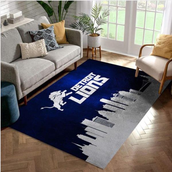Detroit Lions Skyline Nfl Team Logos Area Rug Living Room Rug Home Us Decor