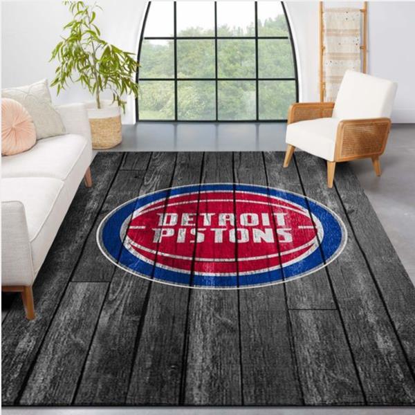 Detroit Pistons NBA Team Logo Grey Wooden Style Nice Gift Home Decor Rectangle Area Rug