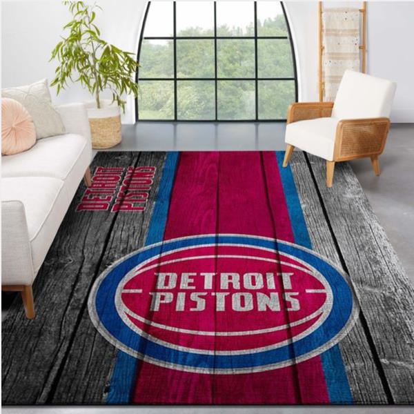 Detroit Pistons Nba Team Logo Wooden Style Nice Gift Home Decor Rectangle Area Rug