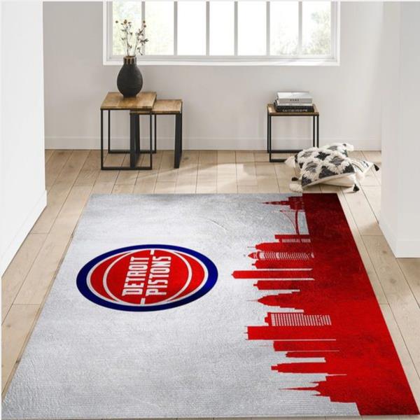 Detroit Pistons Skyline Nba Team Area Rug Living Room Rug Home Us Decor