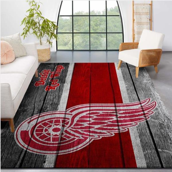 Detroit Red Wings Team Logo Wooden Style Nice Gift Home Decor Rectangle Area Rug
