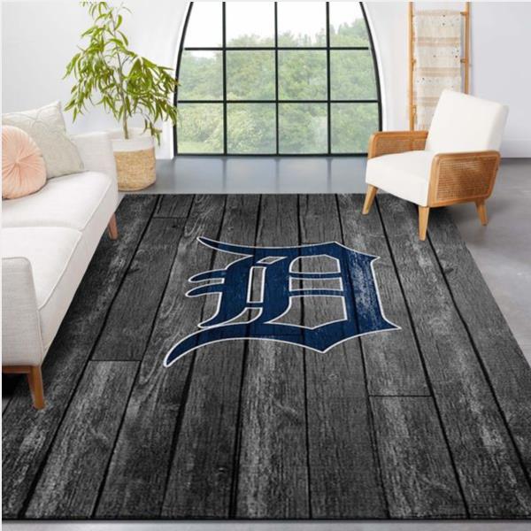 Detroit Tigers Mlb Team Logo Grey Wooden Style Style Nice Gift Home Decor Rectangle Area Rug