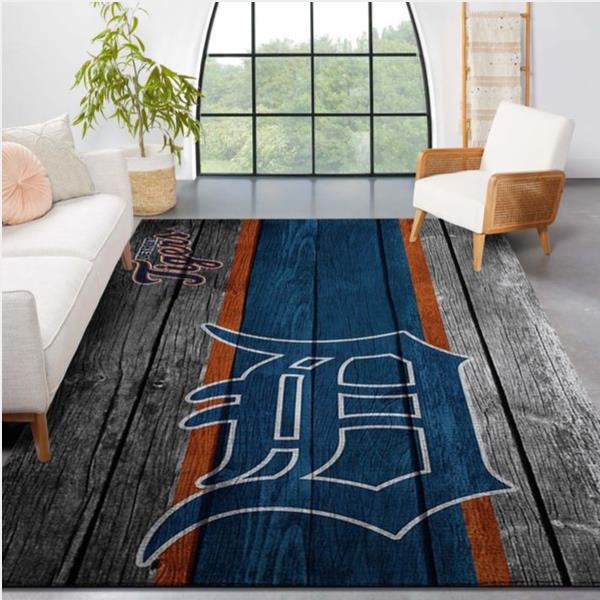 Detroit Tigers Mlb Team Logo Wooden Style Style Nice Gift Home Decor Rectangle Area Rug