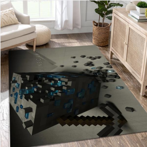 Diamond Ore With Iron Pick Video Game Area Rug Area Area Rug