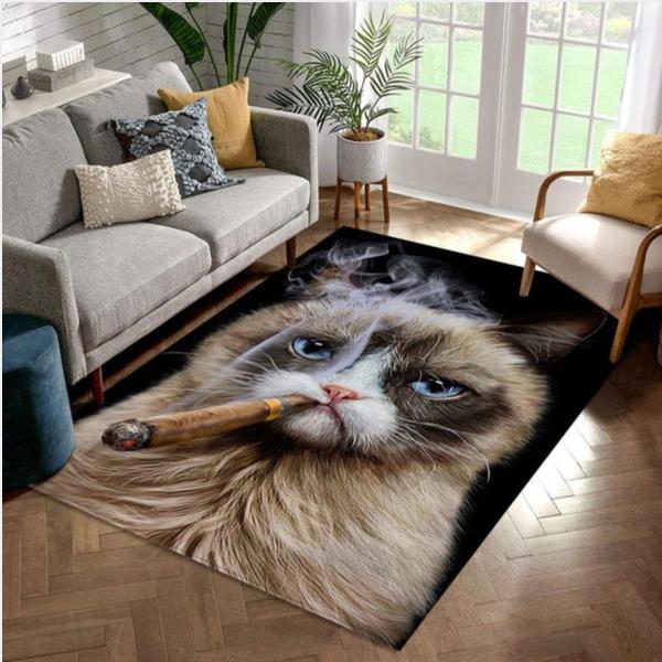Disgruntle Cat With Cigar Area Rug Carpet Living Room And Bedroom Rug Home Us Decor