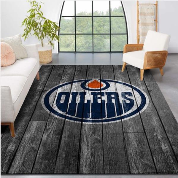 Edmonton Oilers Nhl Team Logo Grey Wooden Style Nice Gift Home Decor Rectangle Area Rug