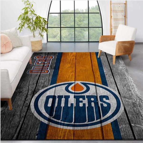 Edmonton Oilers Nhl Team Logo Wooden Style Nice Gift Home Decor Rectangle Area Rug