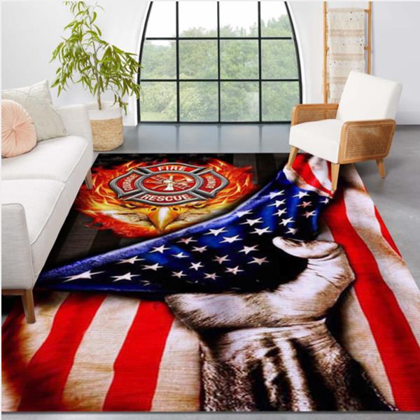 Fire Honor Courage Rescue Firefighter American Flag Area Rug Living Room Rug Home Decor Floor Decor