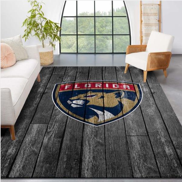 Florida Panthers Nhl Team Logo Grey Wooden Style Nice Gift Home Decor Rectangle Area Rug