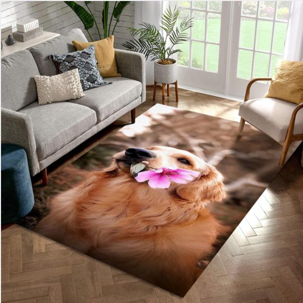 Golden Retriever And Flower Area Rug Carpet Family Gift US Decor