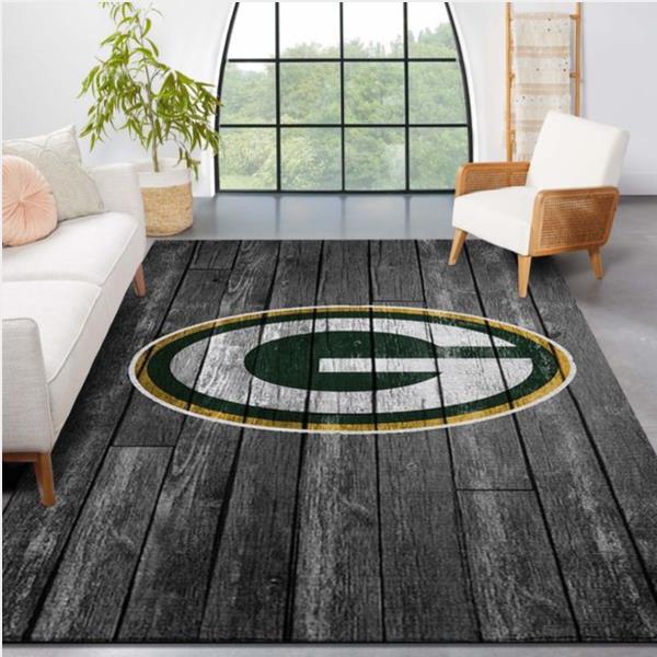 Green Bay Packers Nfl Team Logo Grey Wooden Style Style Nice Gift Home Decor Rectangle Area Rug