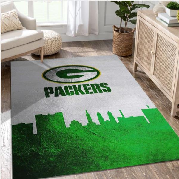 Green Bay Packers Skyline NFL Team Logos Area Rug Living Room And Bedroom Rug Home Decor Floor Decor