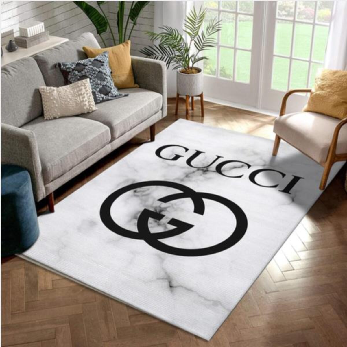 Gucci Roses Rug Fashion Brand Rug Christmas Gift US Decor