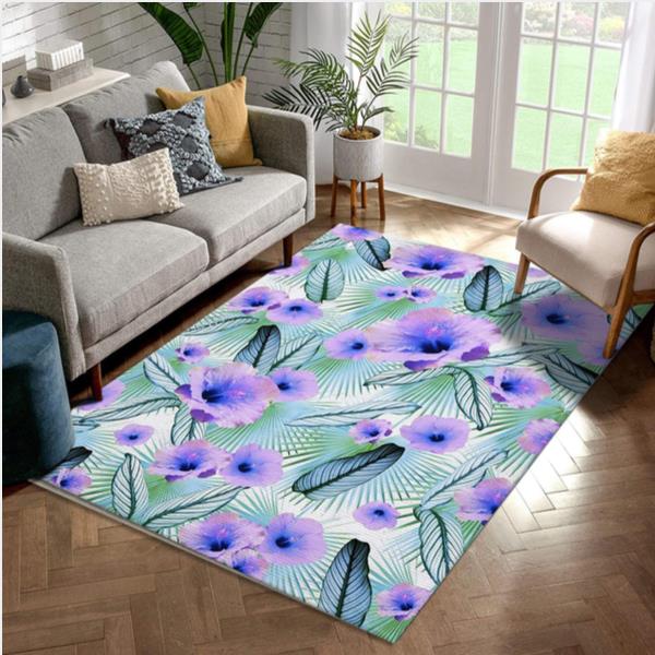 Hibiscus Calathea Palm 1 Area Rug Living Room Rug Family Gift US Decor